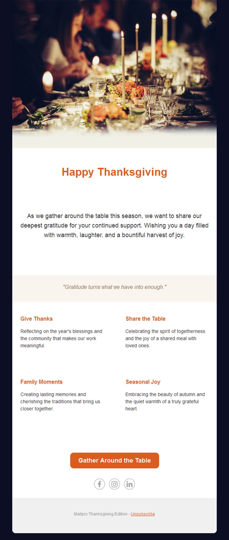 Thanksgiving dinner table email