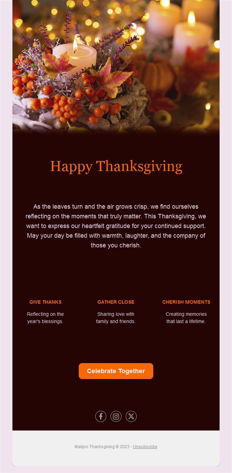 Candlelit Thanksgiving greeting email