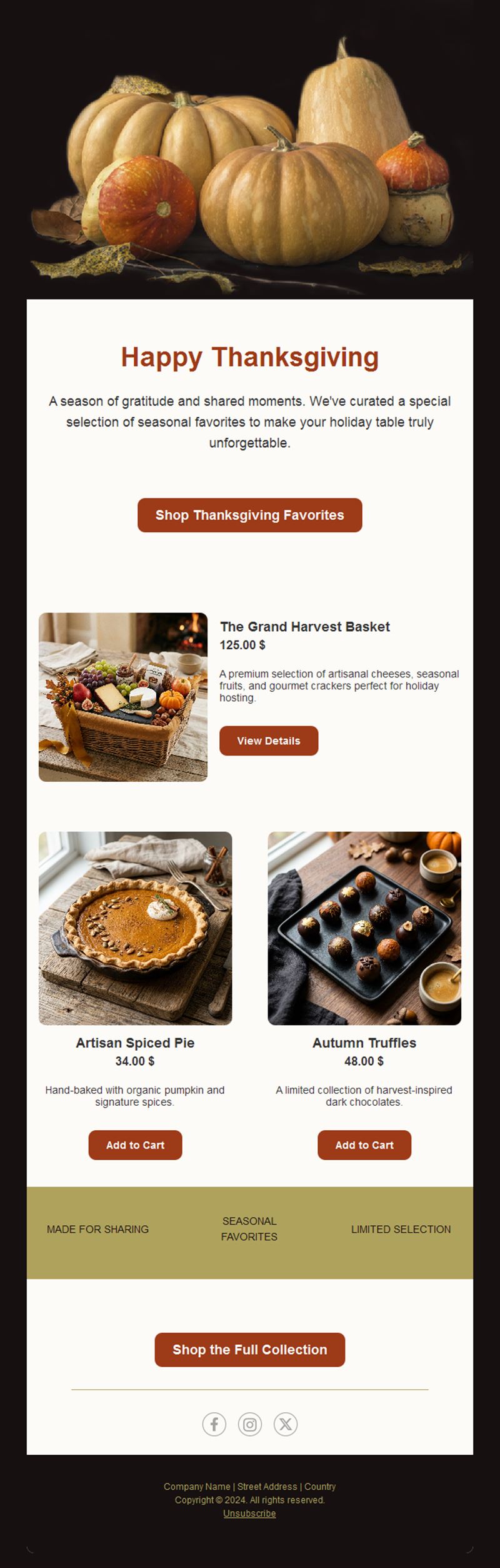 Thanksgiving favorites shop email