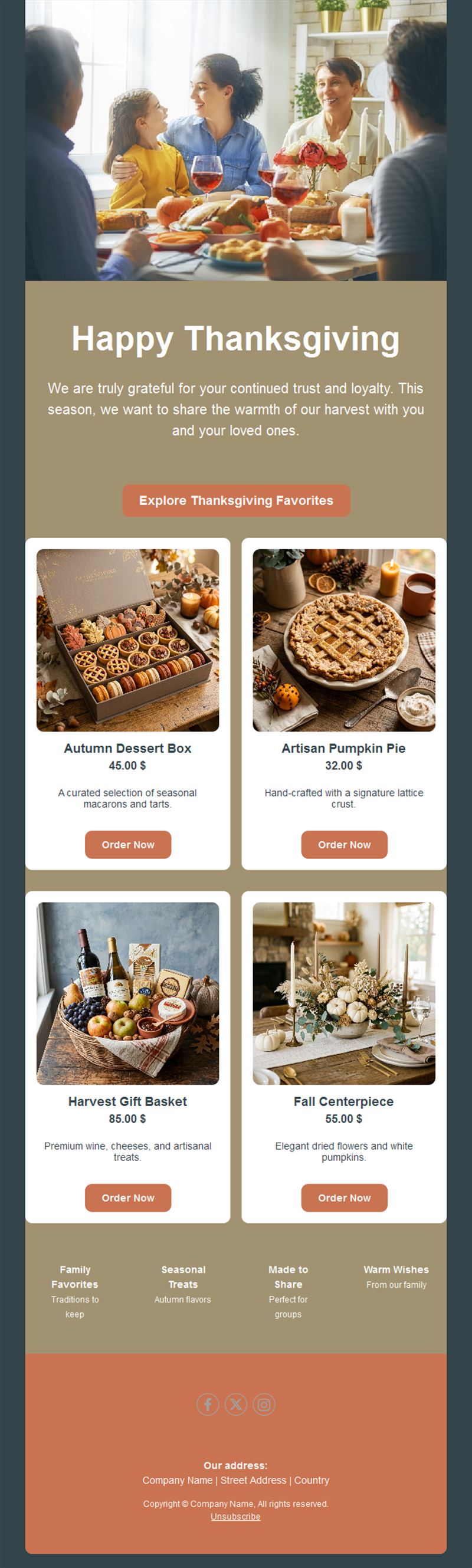 Thanksgiving gift shop email