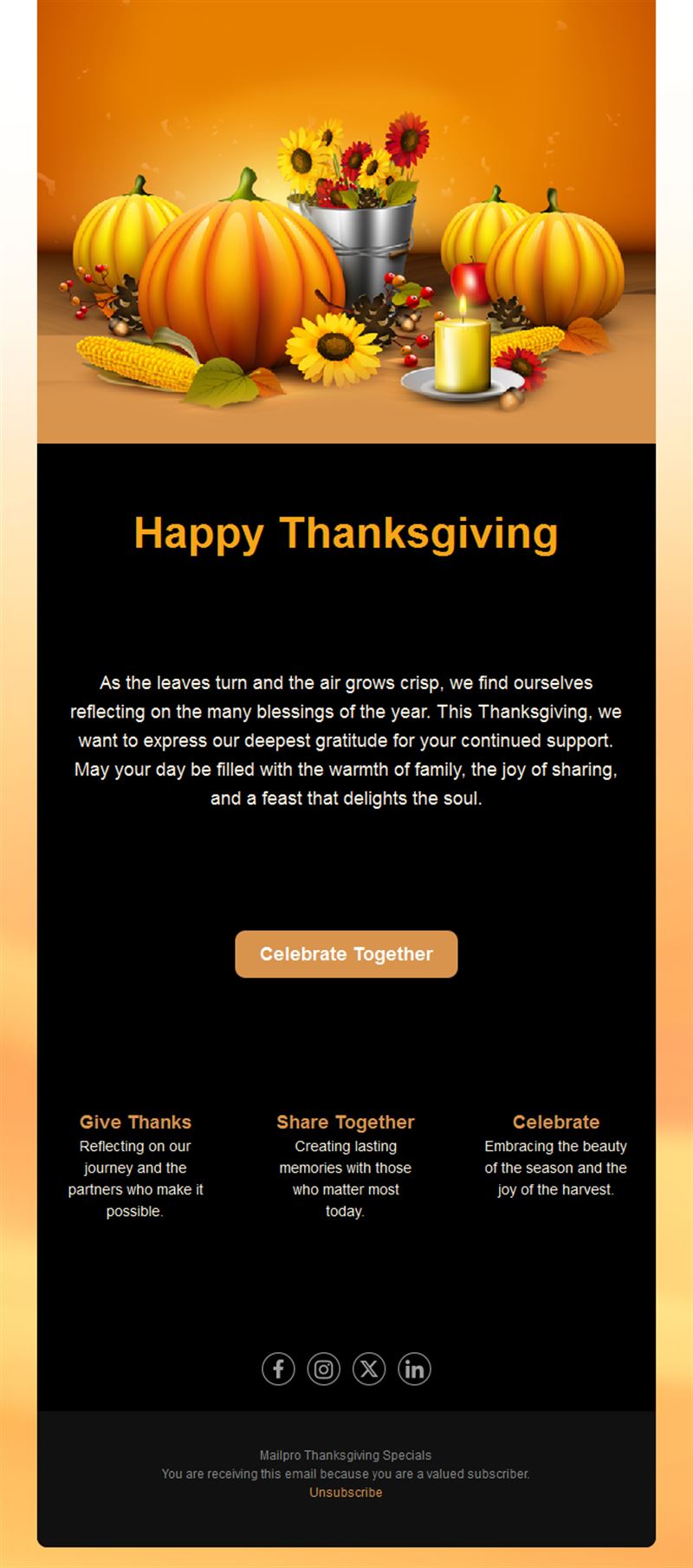 Pumpkin and sunflower Thanksgiving email