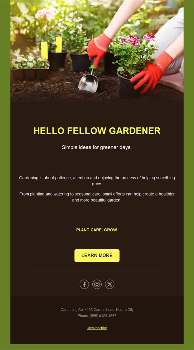 Brown and yellow gardening email