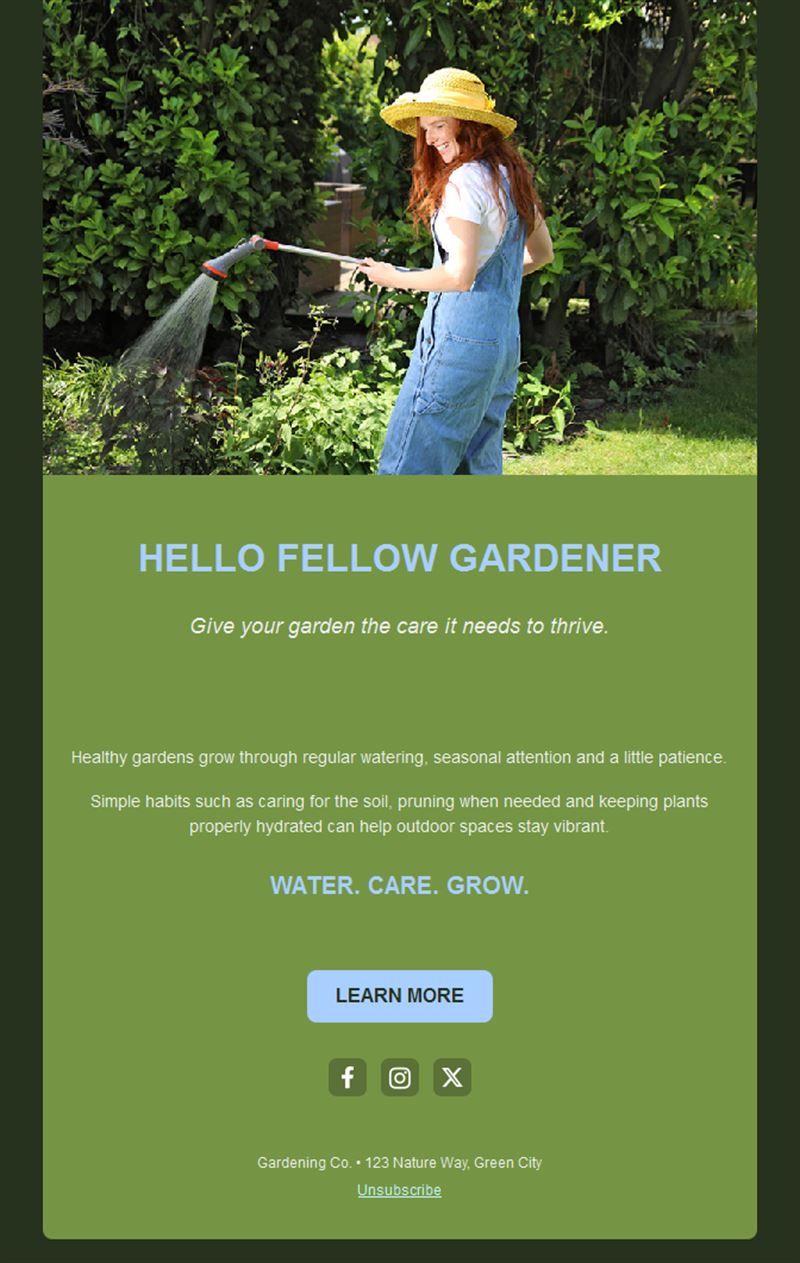 Garden watering tips email template