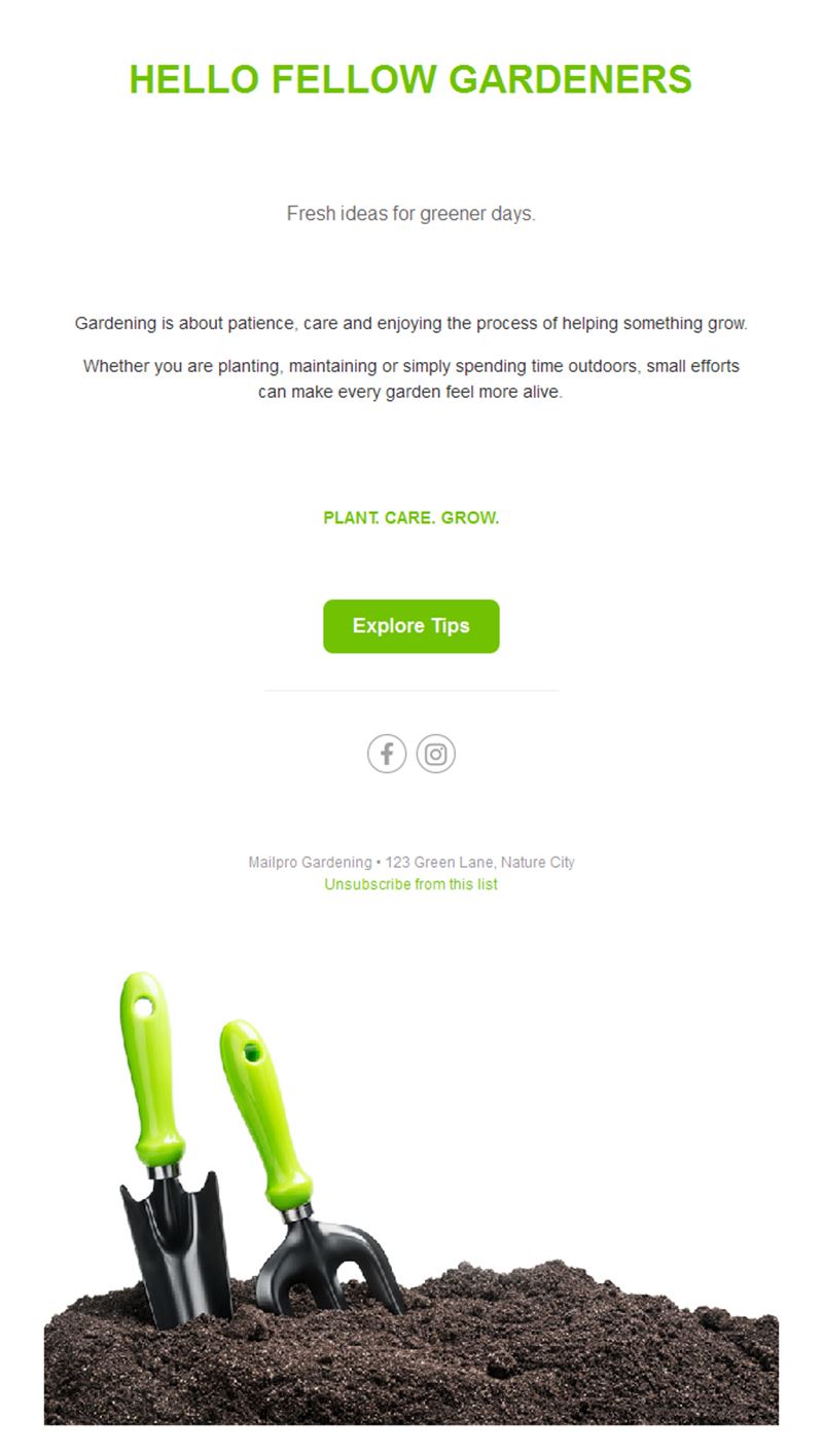 Minimal white gardening tips email