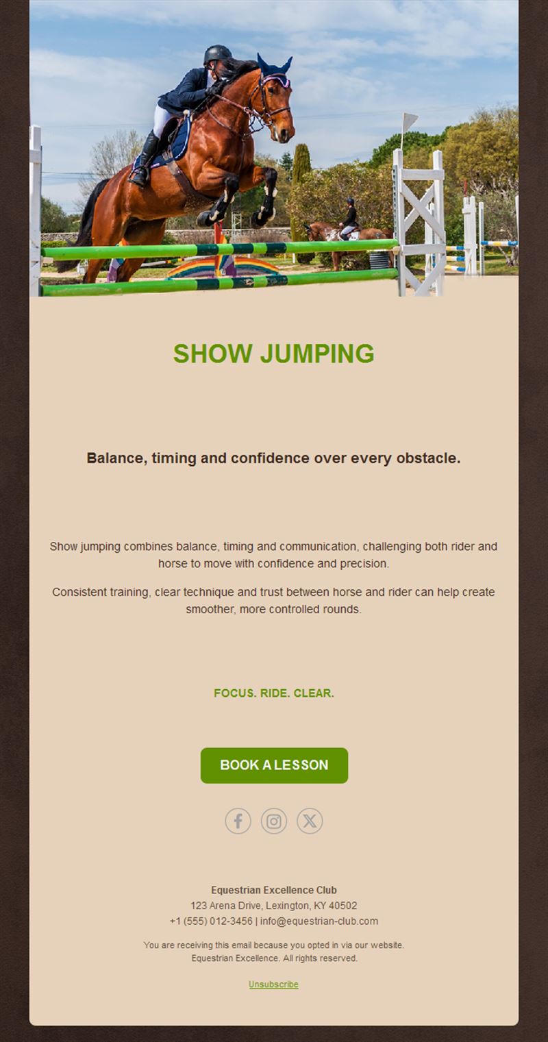 Show jumping lessons email template