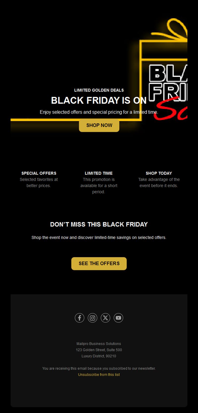 Black and yellow Black Friday sale email