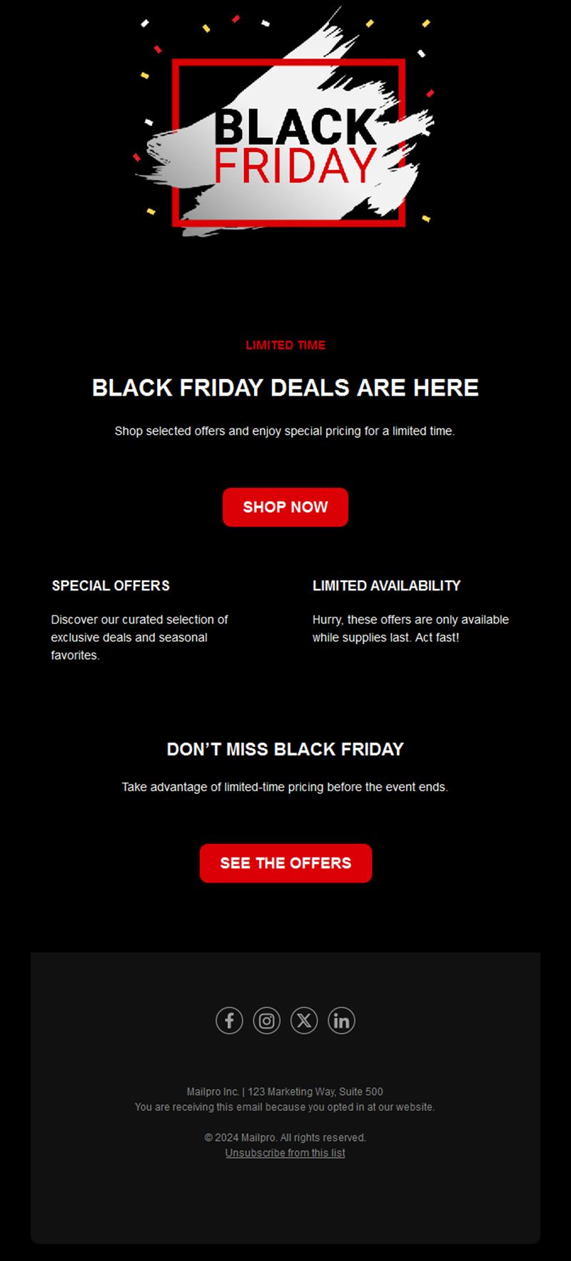 Simple Black Friday deals email template