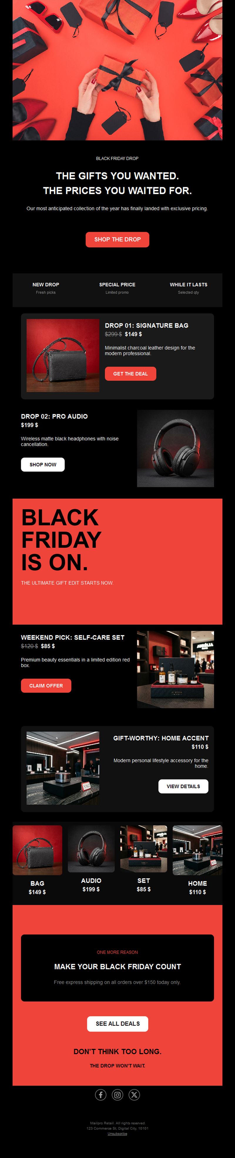 Red Black Friday gift deals email template