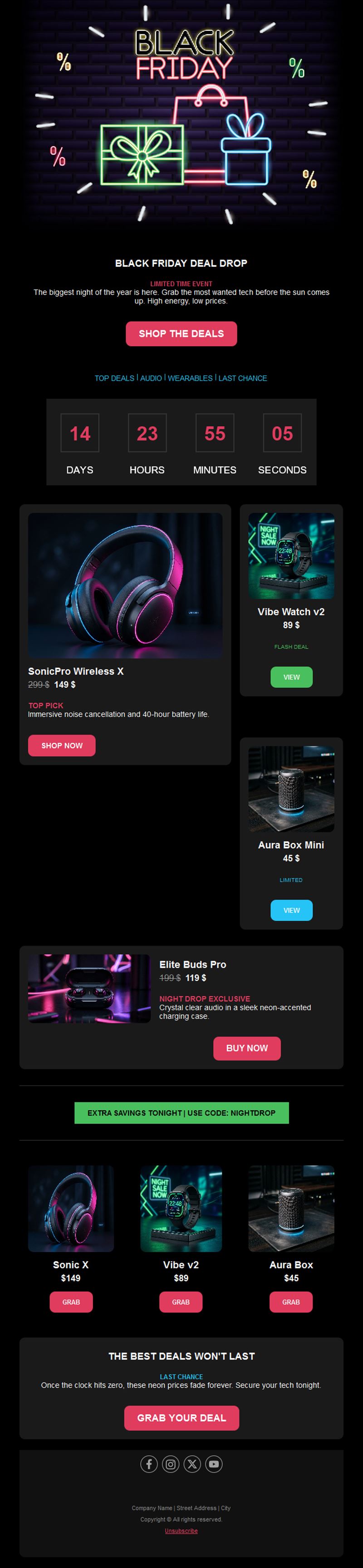 Neon Black Friday tech deals email