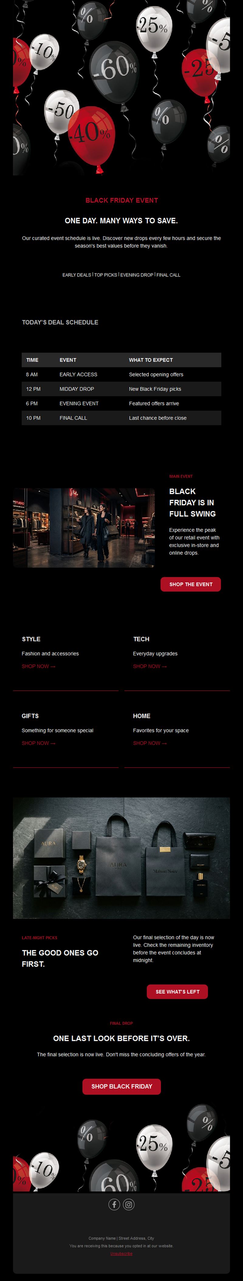 Black Friday event schedule email template