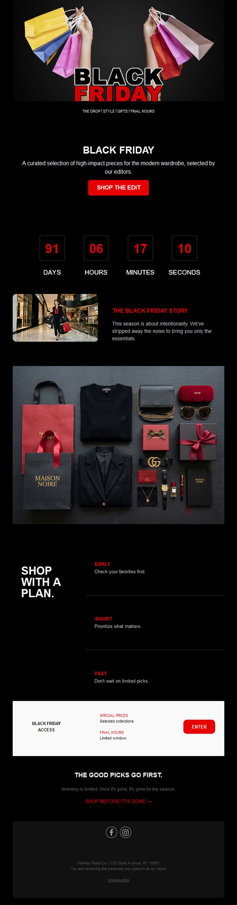 Black Friday fashion email with countdown