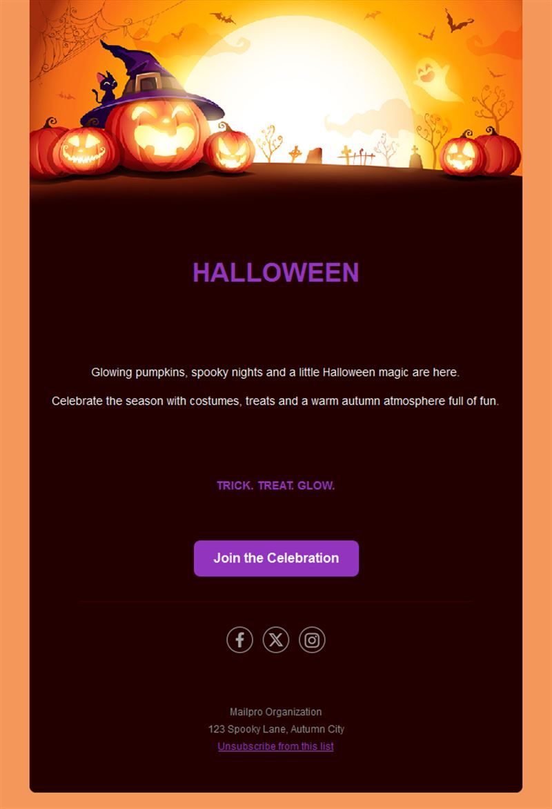 Halloween pumpkin greeting email template