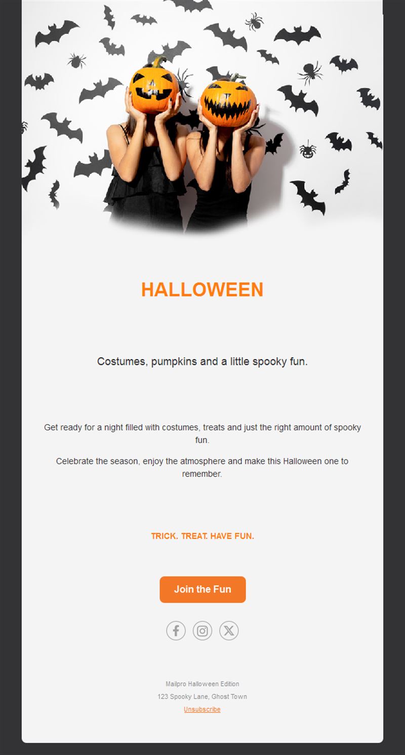 Halloween costume party email template