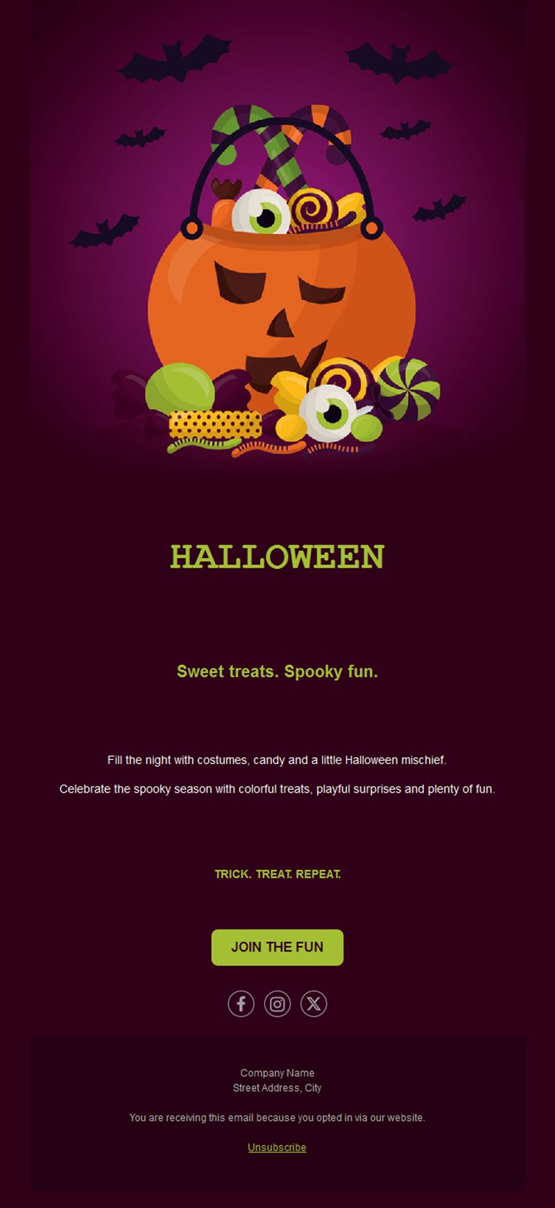 Trick-or-treat candy Halloween email