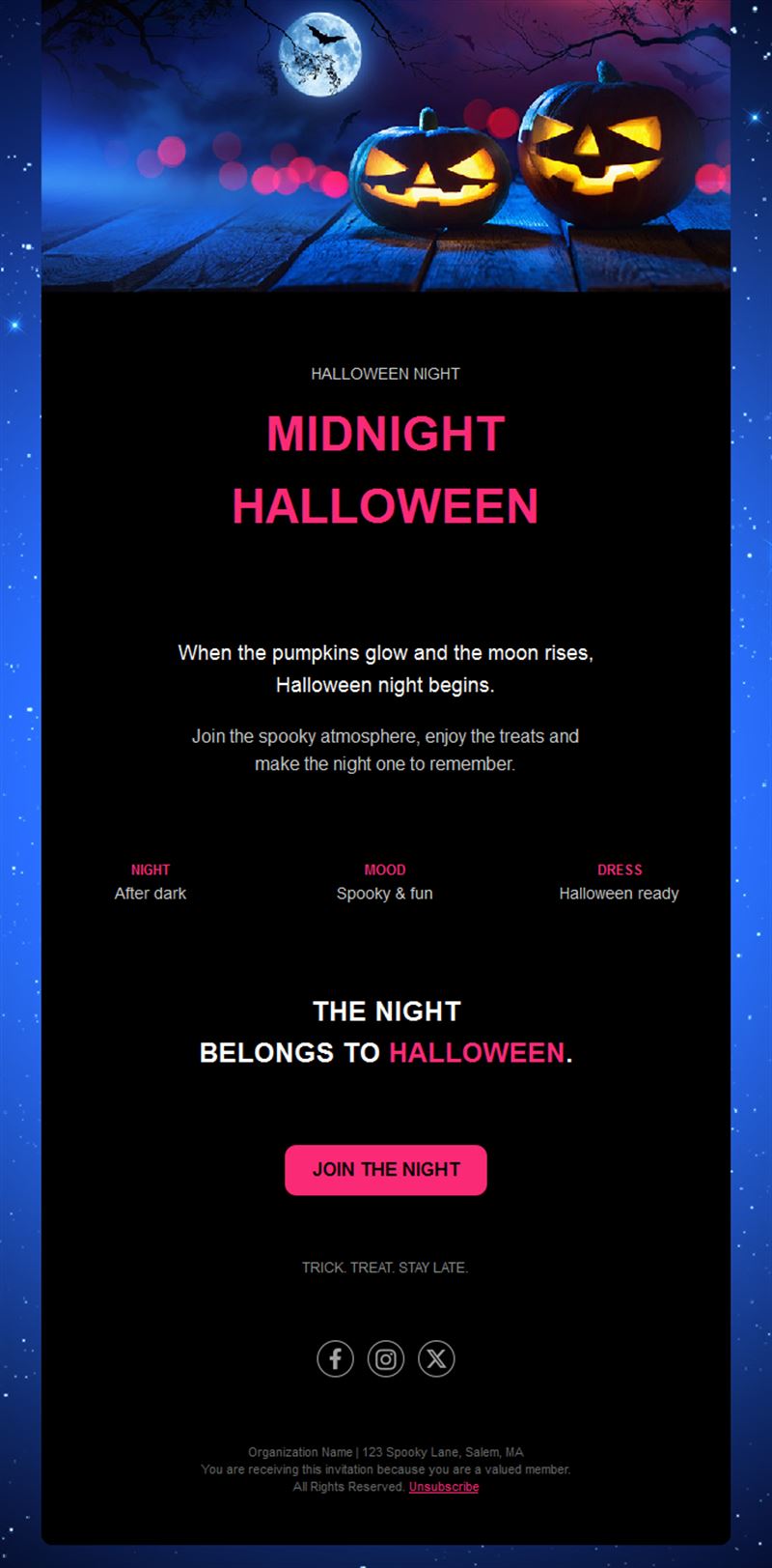 Halloween night event email template