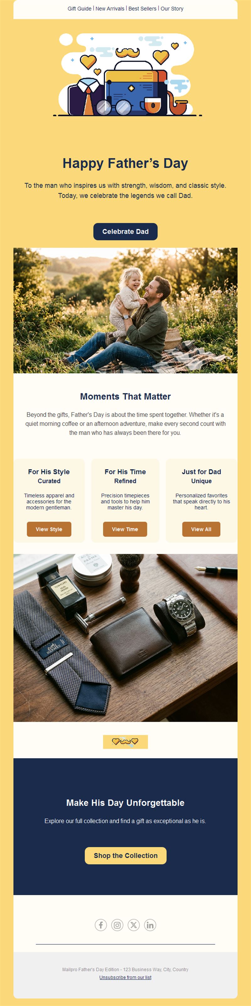 Father's Day gift guide email in yellow