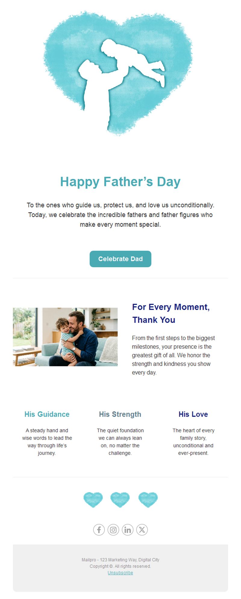 Father's Day thank you email in turquoise