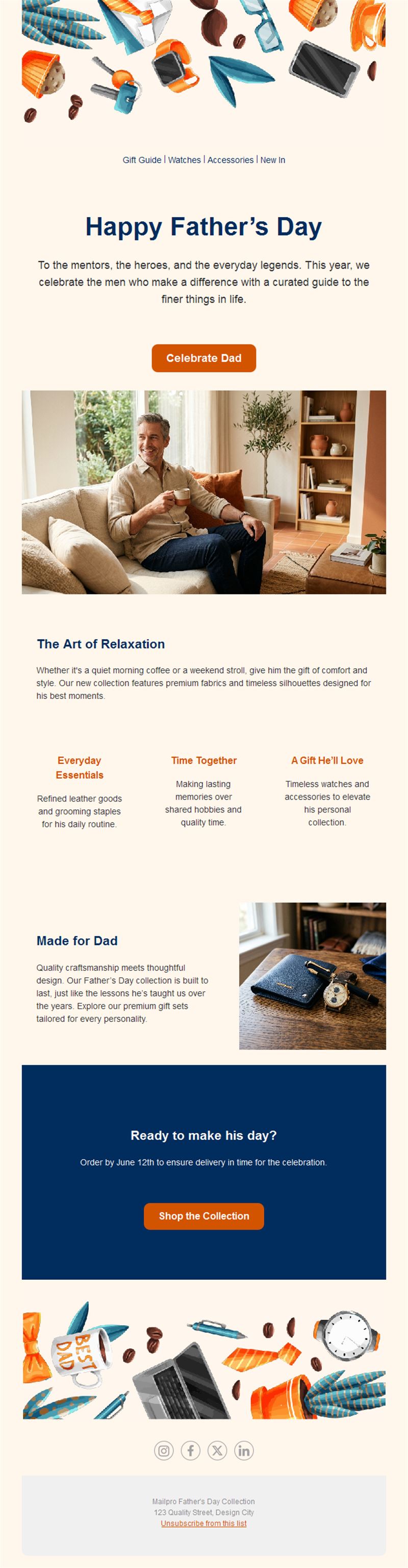 Father's Day gifts email for men's shops