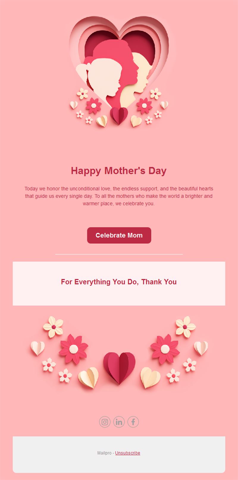 Pink paper heart Mother's Day email