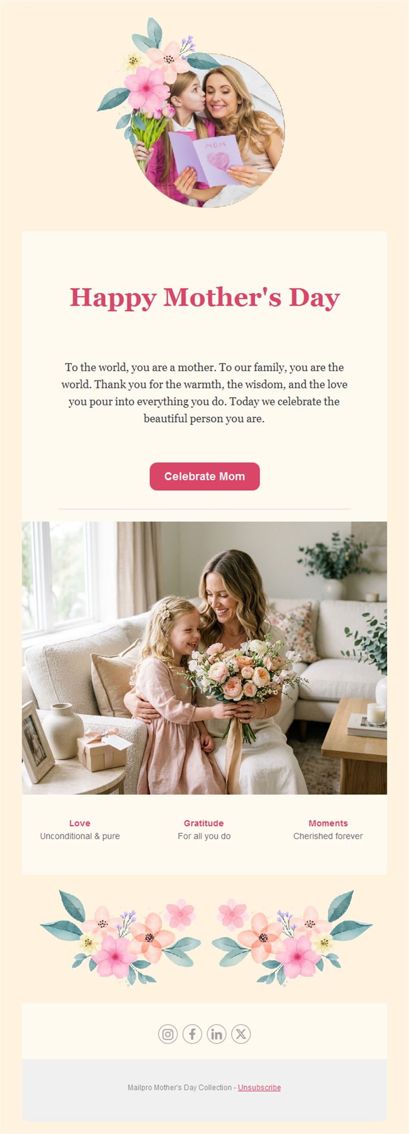 Warm cream Mother's Day email