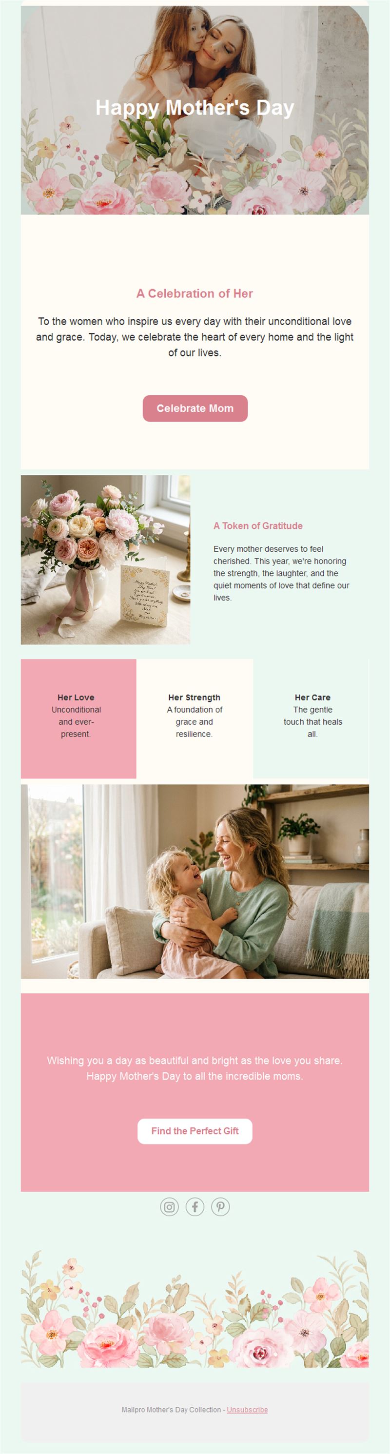 Mint and pink Mother's Day newsletter