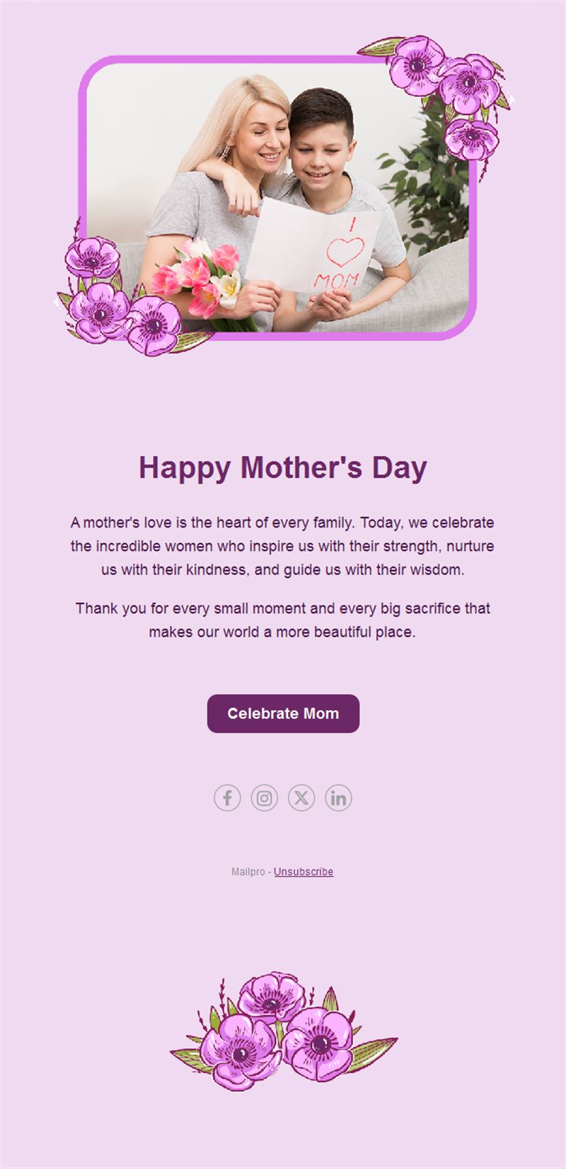 Lilac Mother's Day email with flowers
