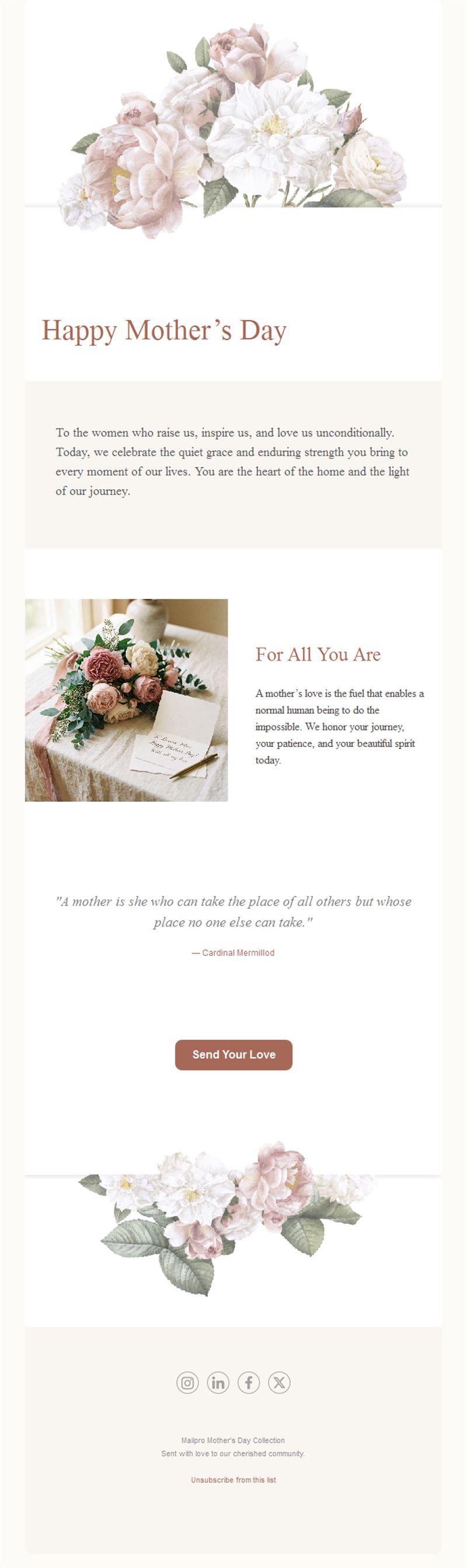 Elegant Mother's Day email with peonies
