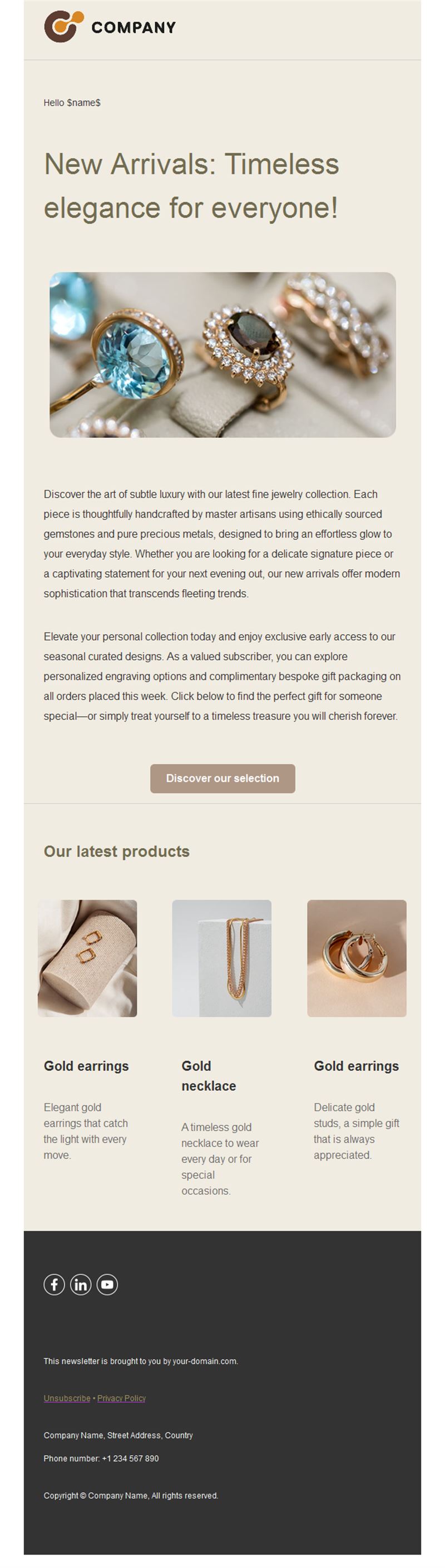 New arrivals jewelry email template