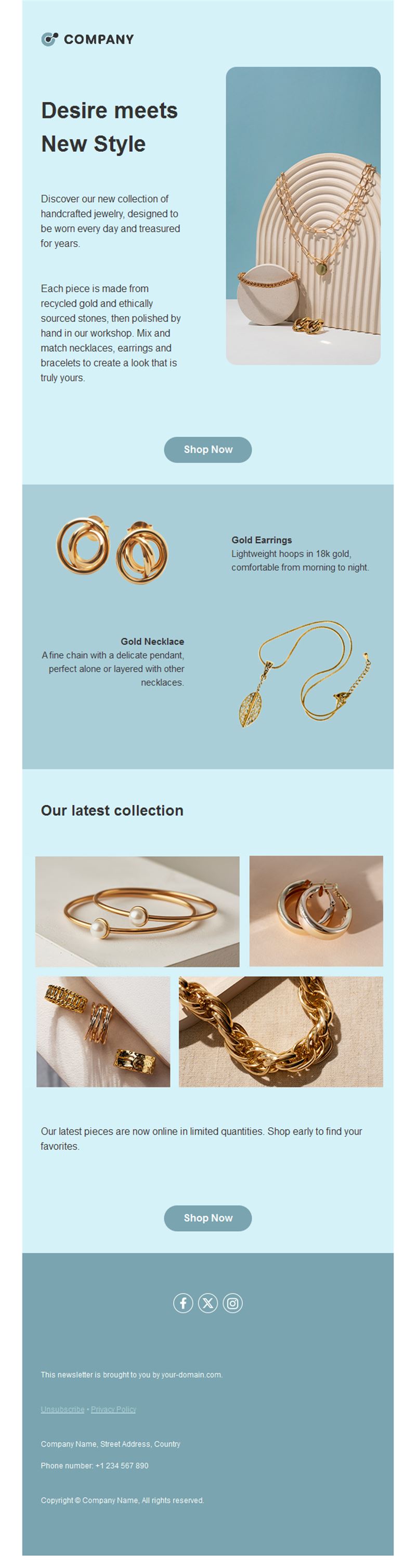 Light blue gold jewelry email template
