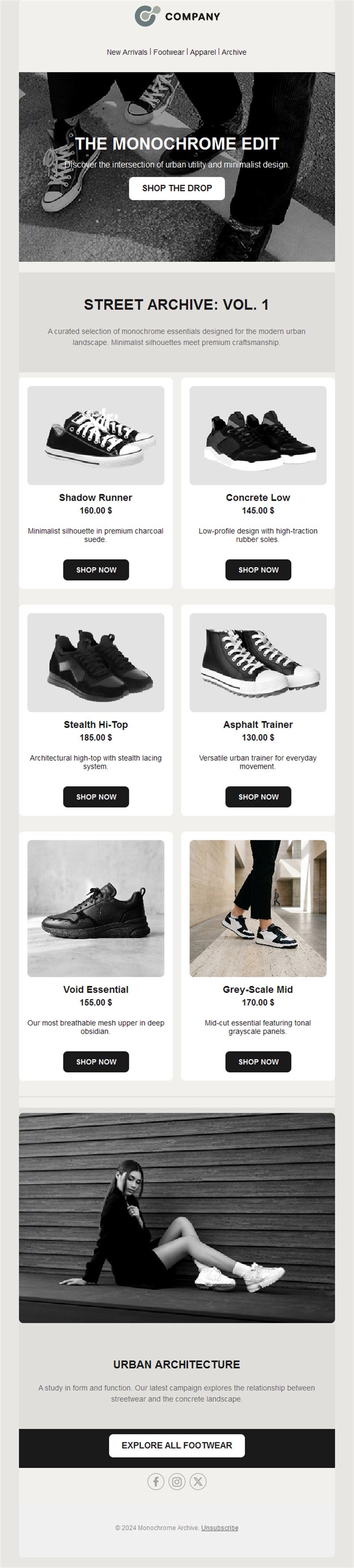 Sneaker drop email with product grid