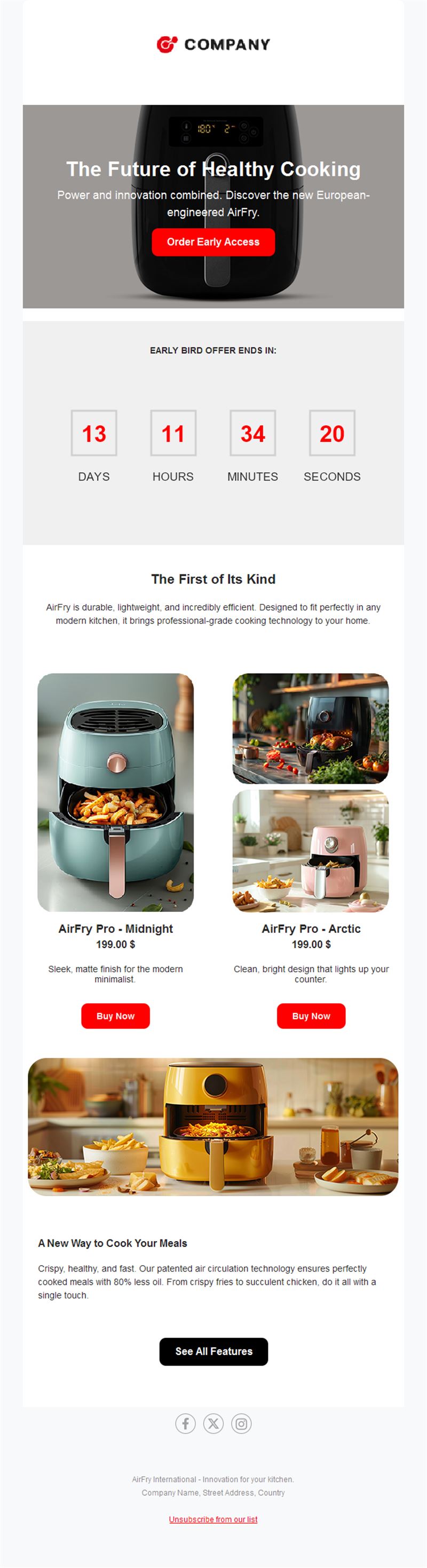 Product launch email with countdown