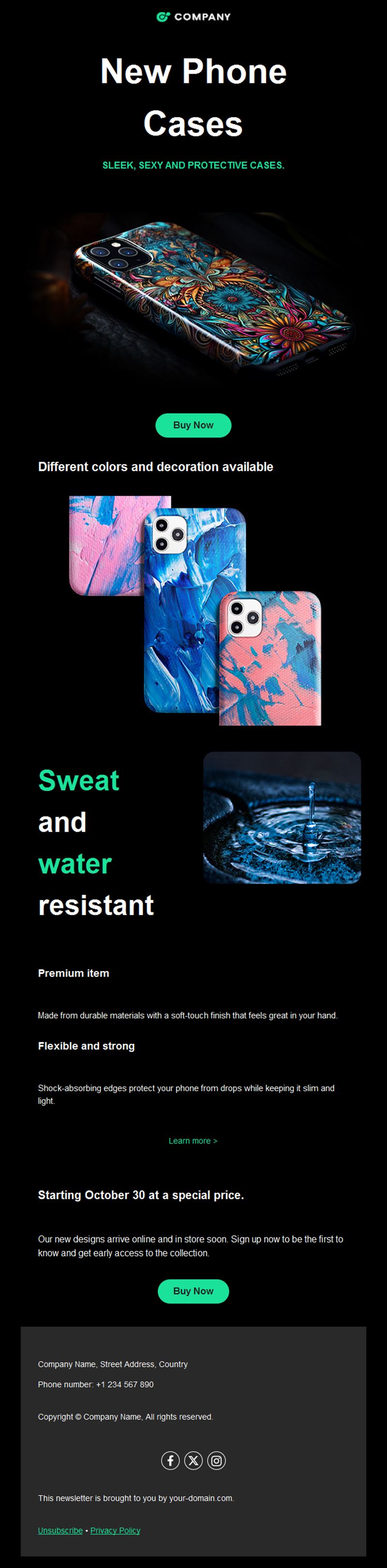 Phone case product spotlight email