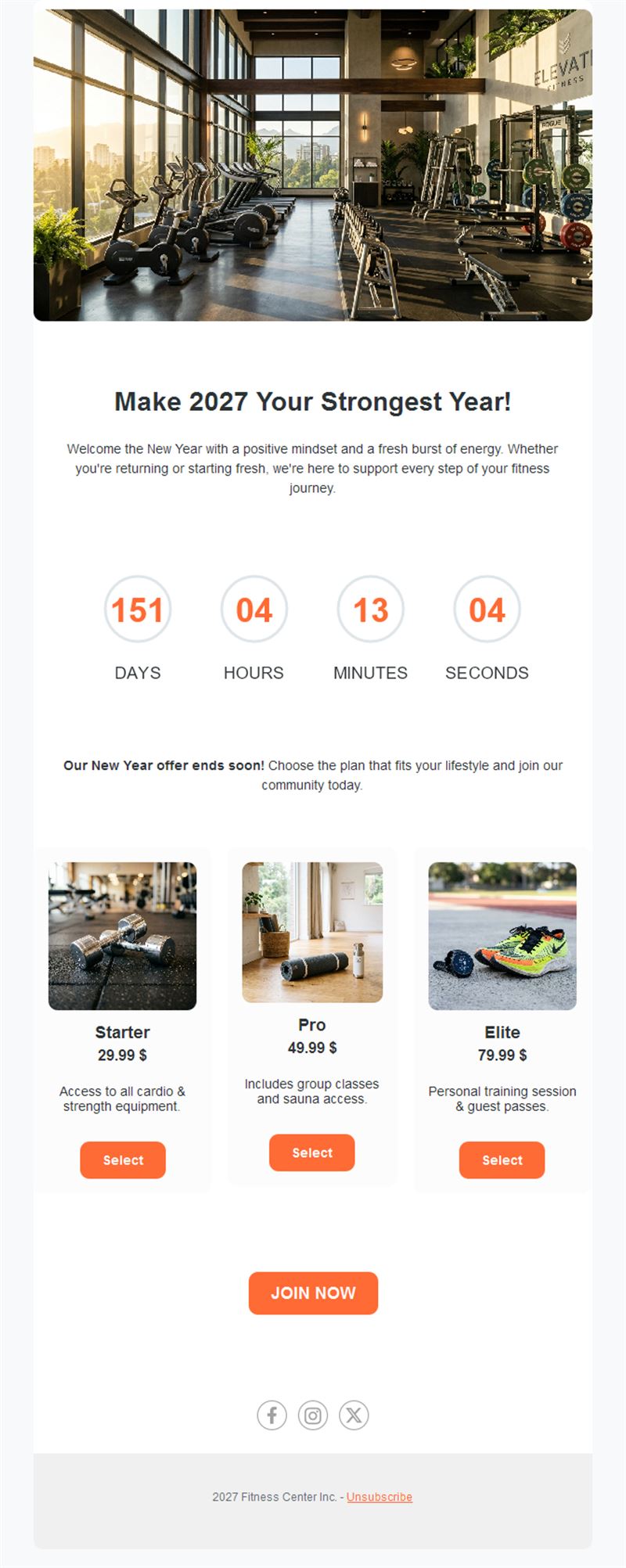 New Year 2027 gym and fitness email template