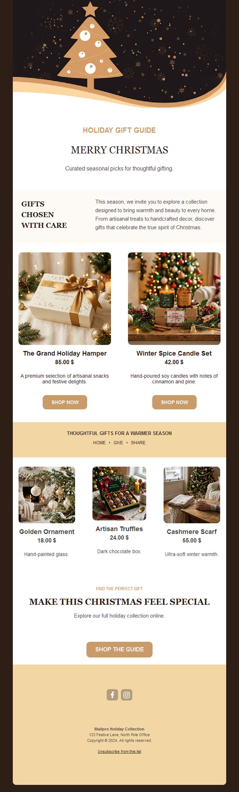 Christmas holiday gift guide newsletter
