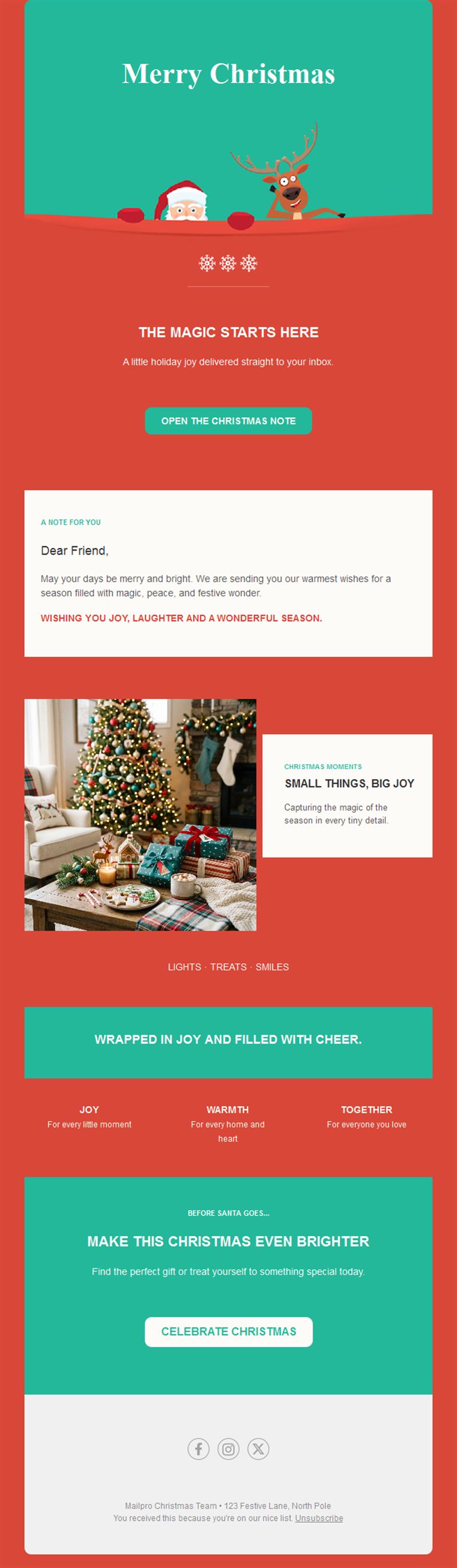 Merry Christmas note email with reindeer