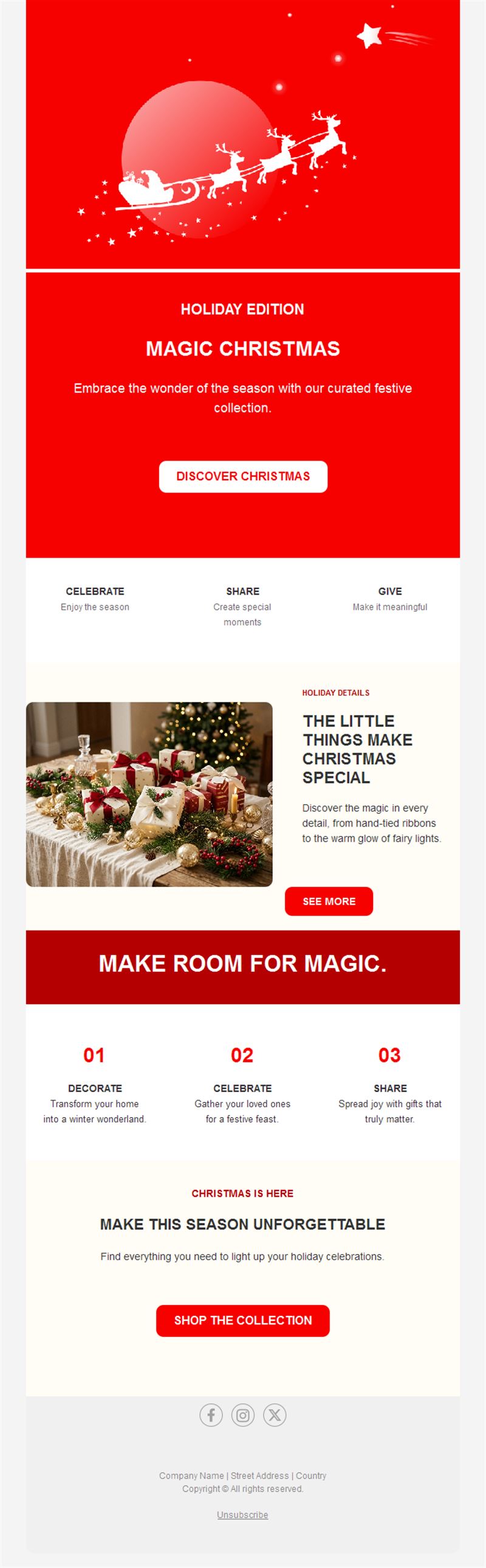 Red Santa sleigh Christmas email template