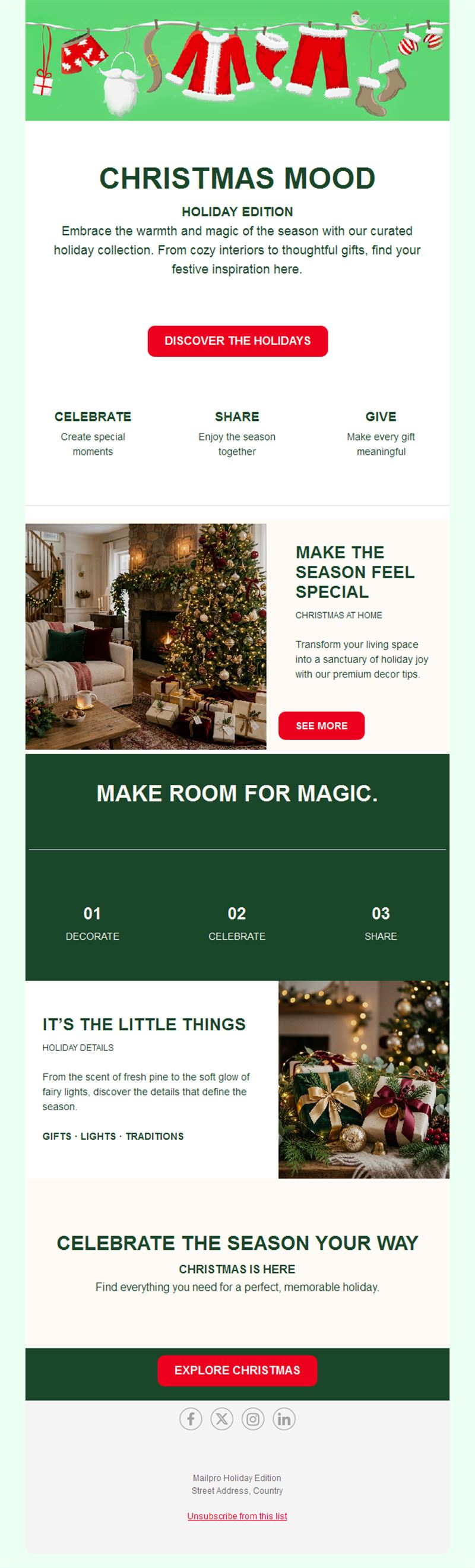 Christmas mood newsletter with home decor