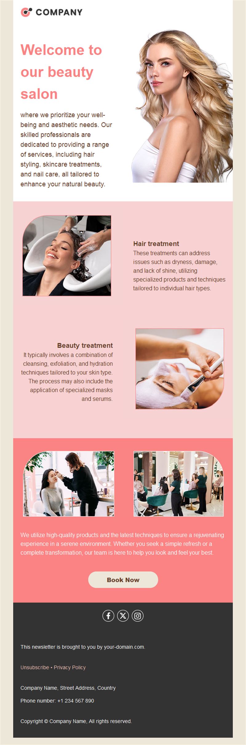 Beauty salon services email template