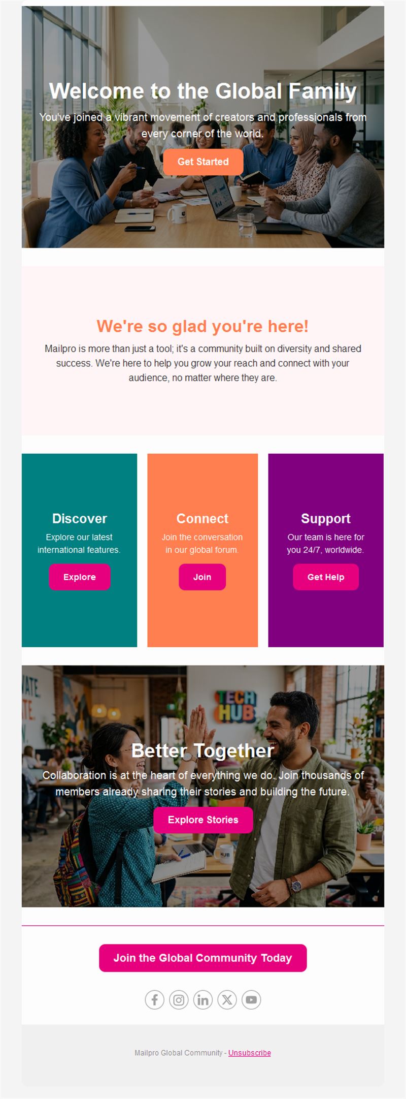 Global community welcome email
