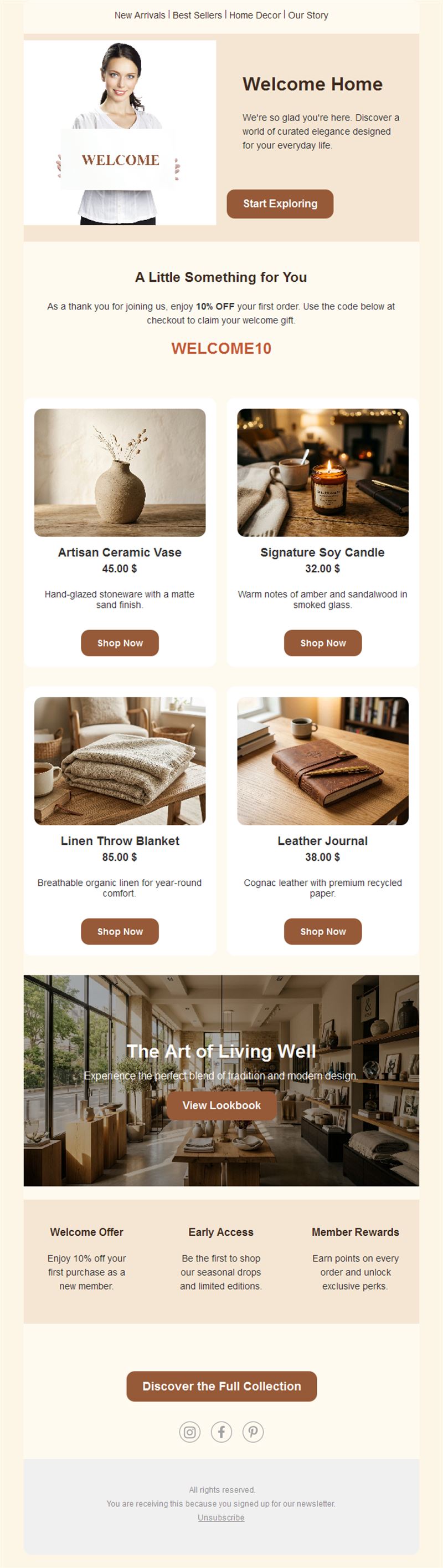 Welcome email with first order code