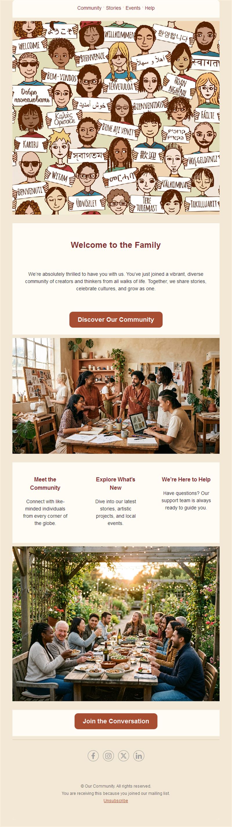 Community welcome email template