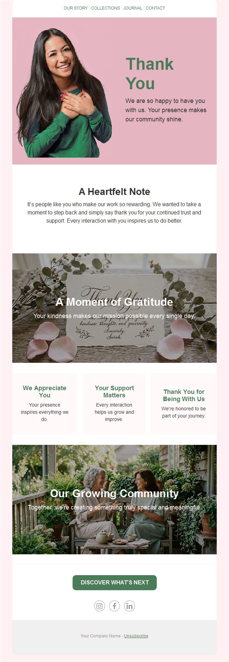 Thank-you email for members and subscribers