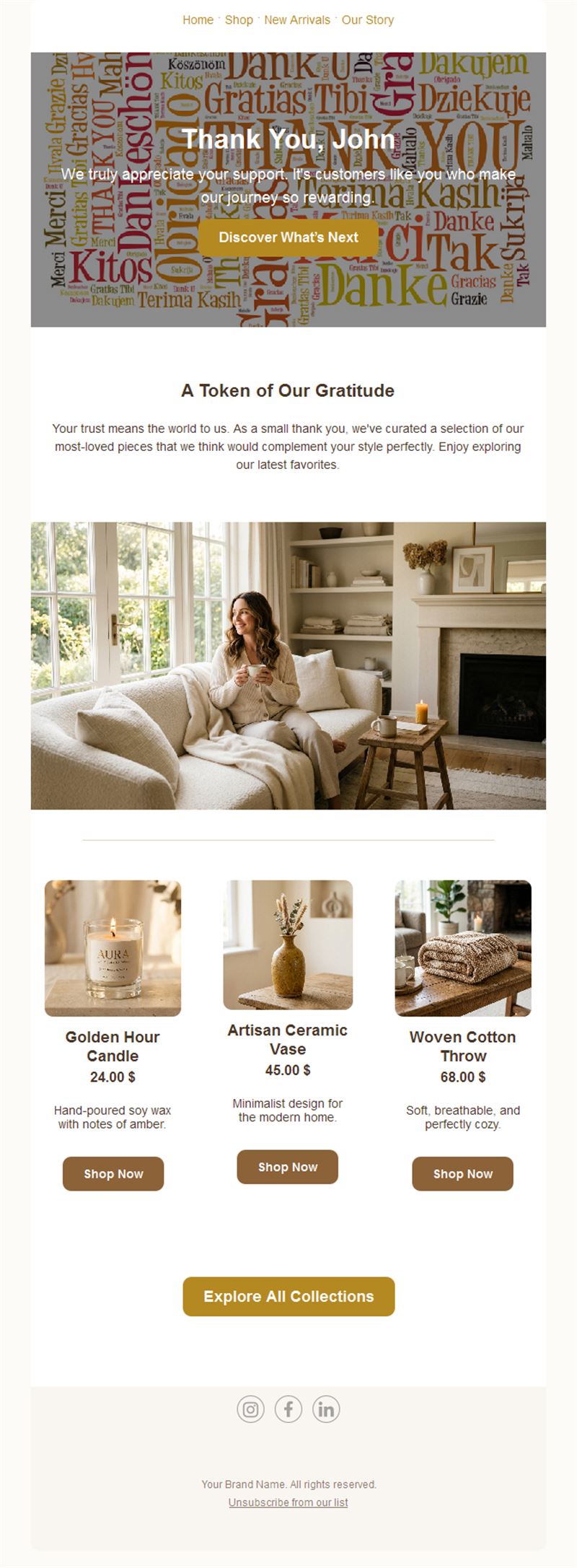 Customer appreciation email with product picks