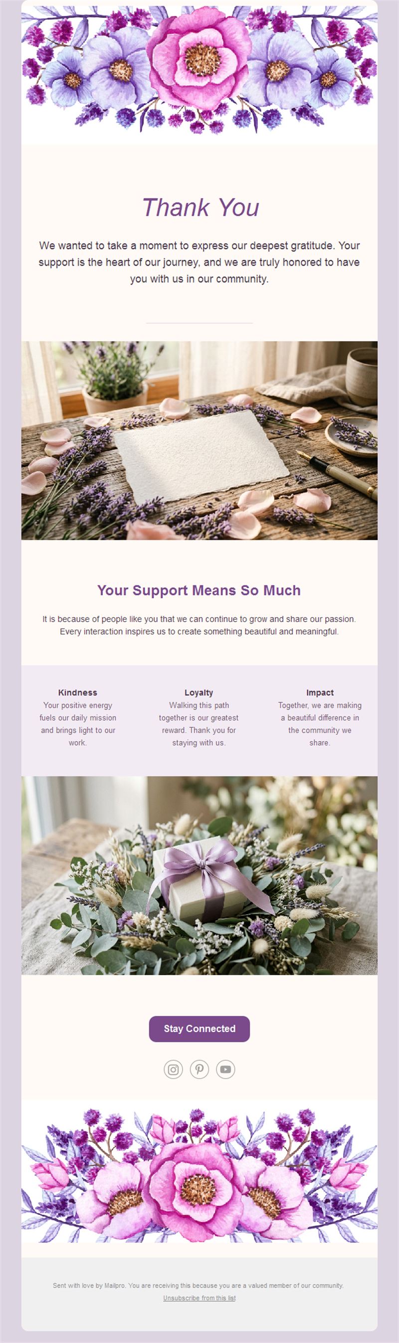 Floral community thank-you email template