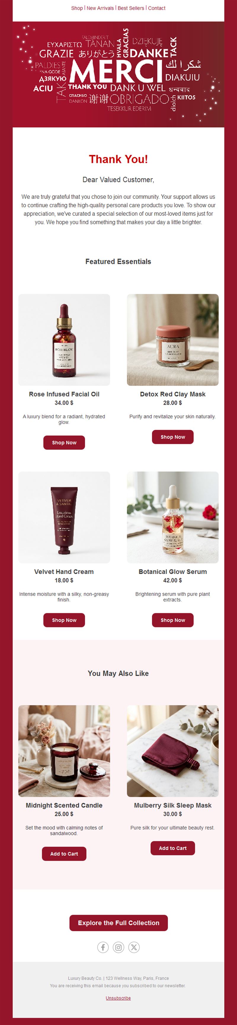 Thank-you email with product recommendations