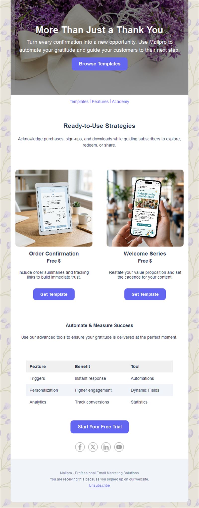 Thank-you email template with resources