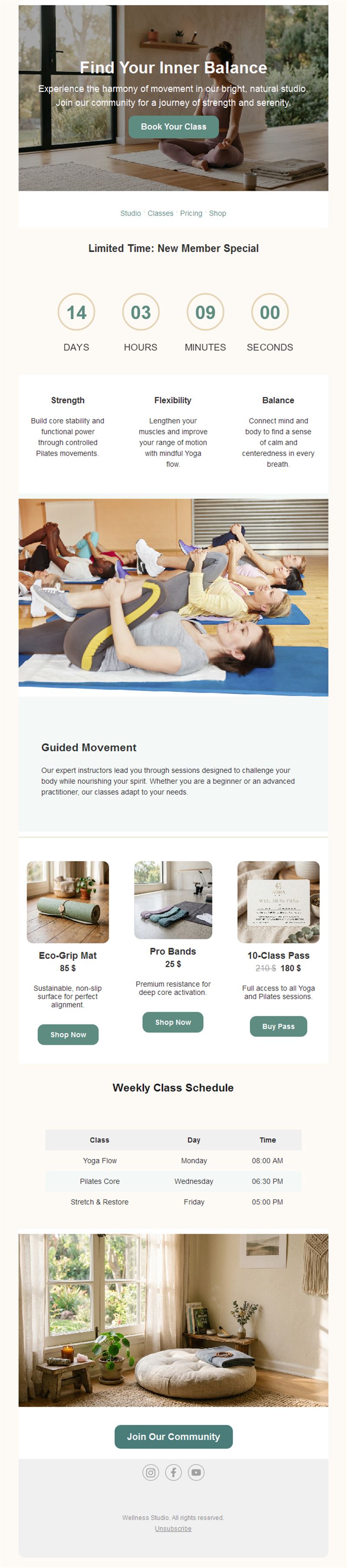 Pilates new member offer email