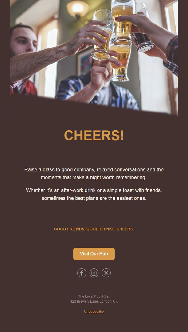 Friends toasting pub email template