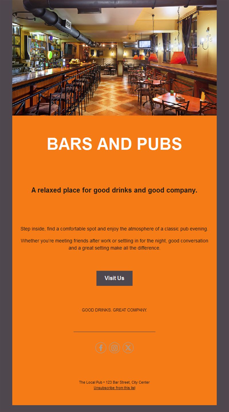 Classic pub invitation email template