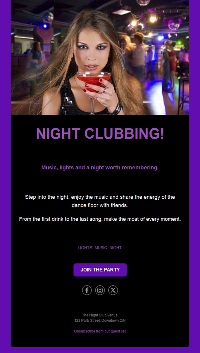 Nightclub party email template
